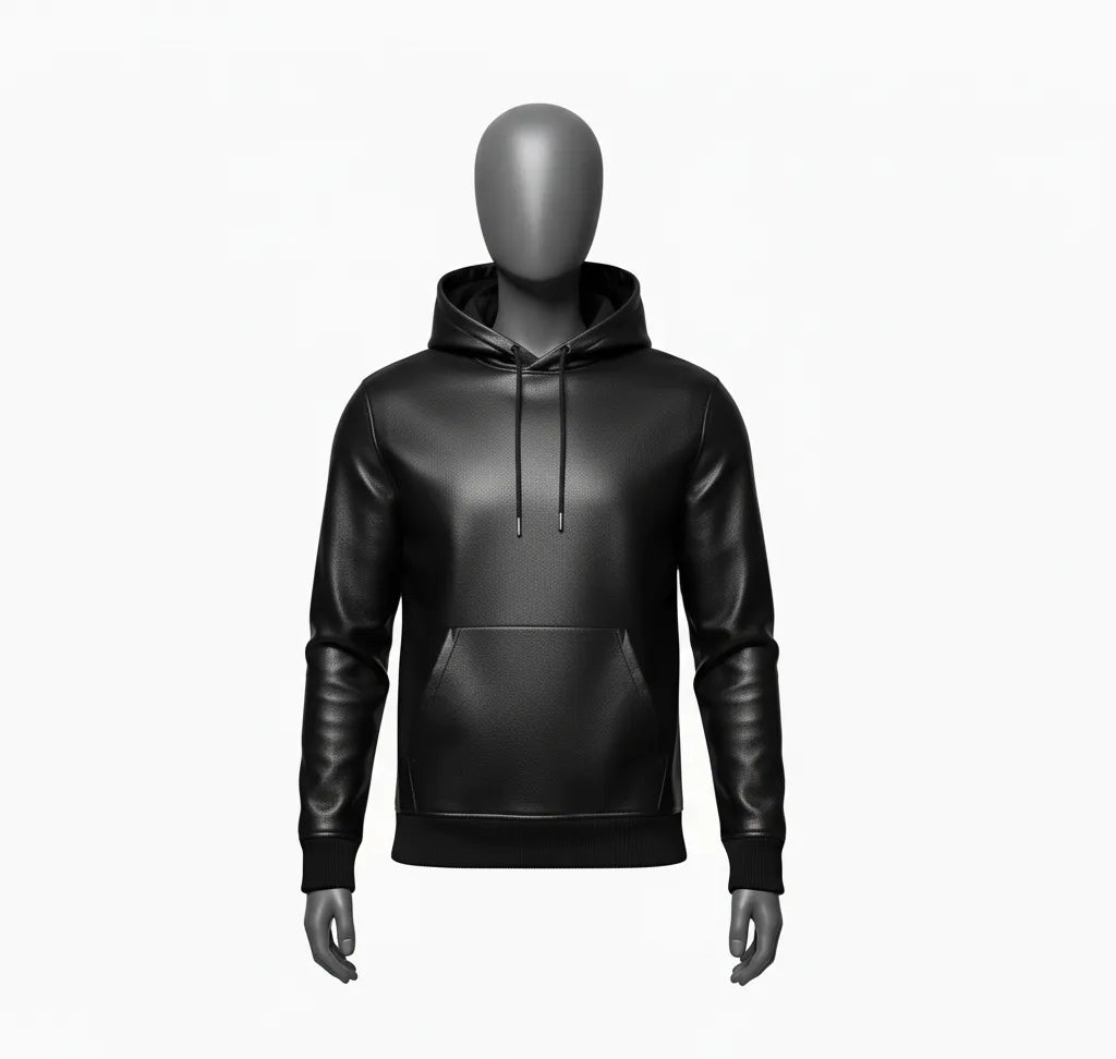 Men's Black Premium Leather Hoodie Handmade Genuine Lambskin Leather Jacket