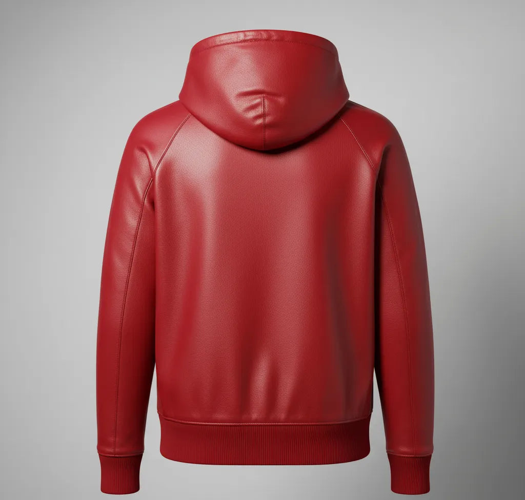 Premium Red Leather Hoodie Jacket for Men | Stylish and Comfortable | Fashion-forward Outerwear