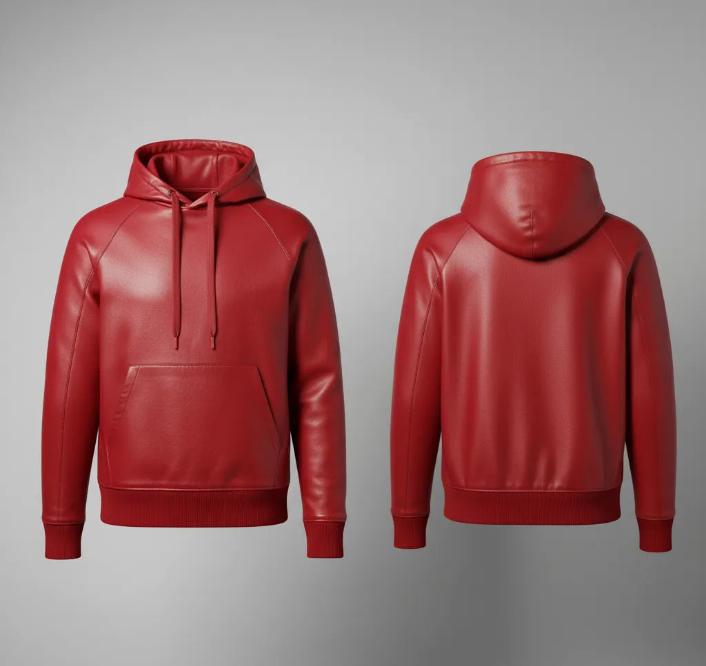 Premium Red Leather Hoodie Jacket for Men | Stylish and Comfortable | Fashion-forward Outerwear