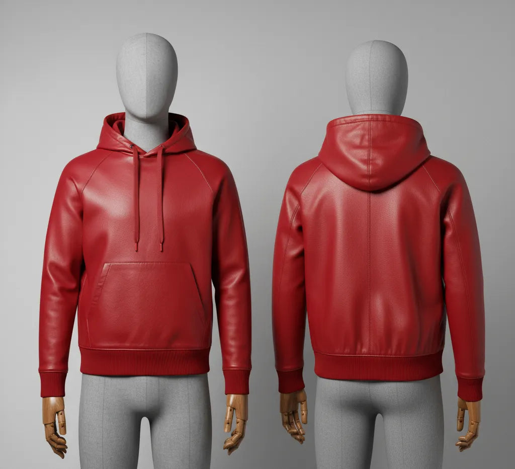 Premium Red Leather Hoodie Jacket for Men | Stylish and Comfortable | Fashion-forward Outerwear