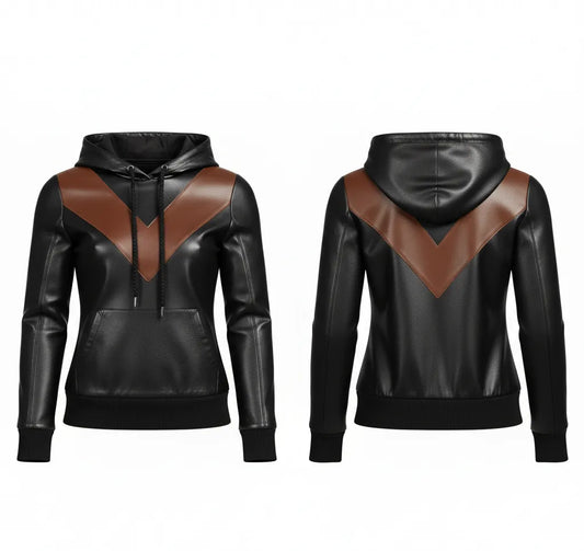 Men’s Black Brown Premium Leather Hoodie Handmade Genuine Lambskin Jacket