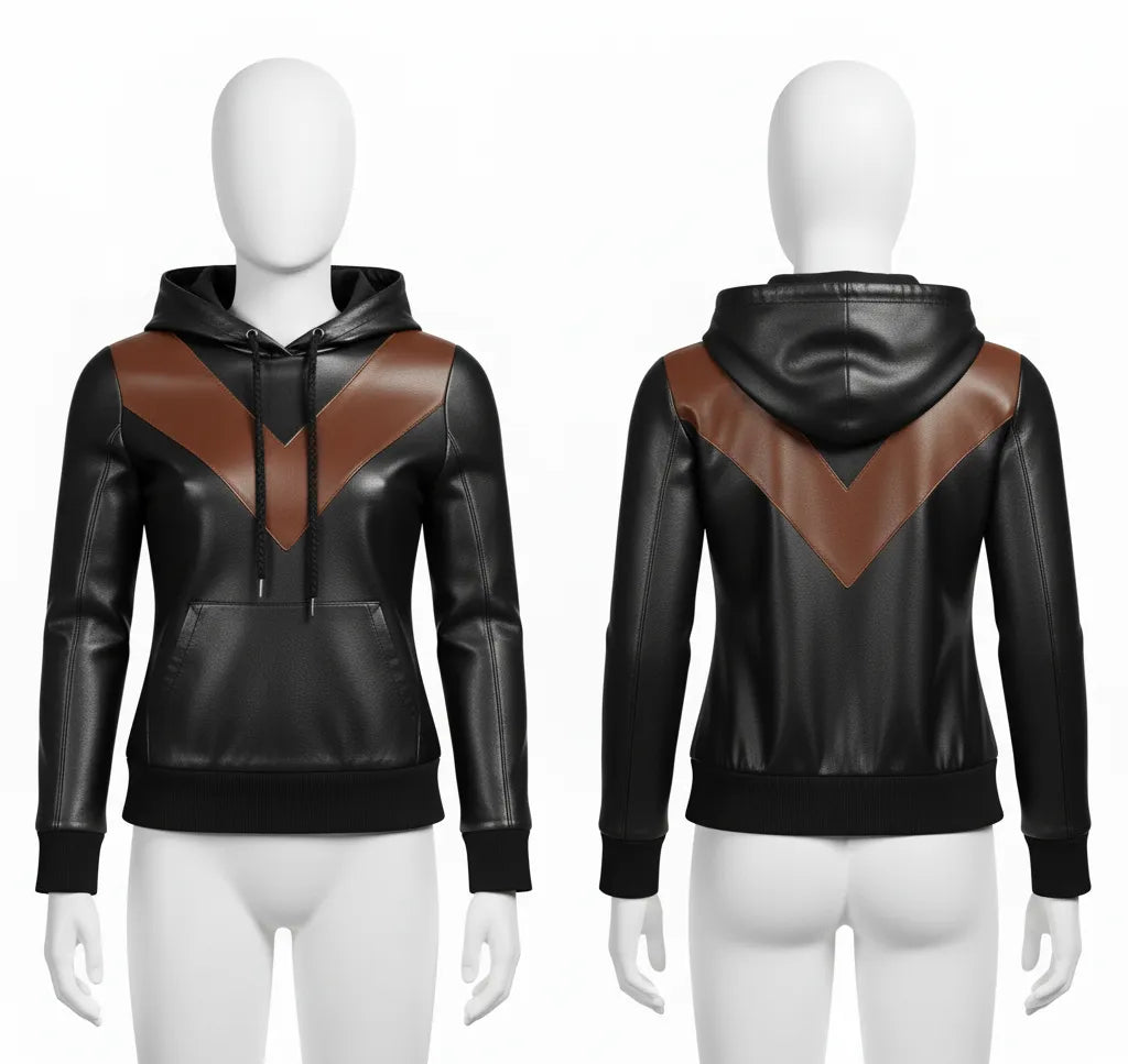 Men’s Black Brown Premium Leather Hoodie Handmade Genuine Lambskin Jacket