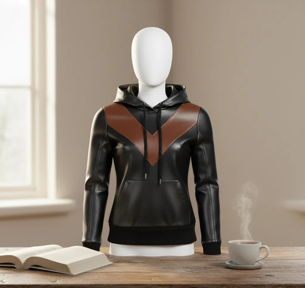 Men’s Black Brown Premium Leather Hoodie Handmade Genuine Lambskin Jacket