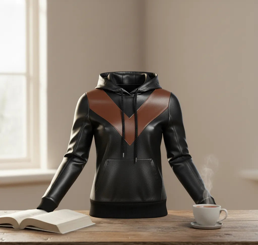 Men’s Black Brown Premium Leather Hoodie Handmade Genuine Lambskin Jacket
