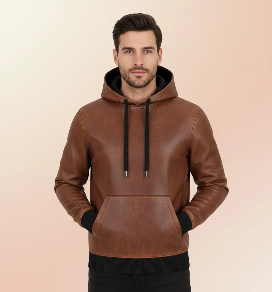 Brown Leather Hoodie for Men | Stylish and Comfortable Leather Outerwear