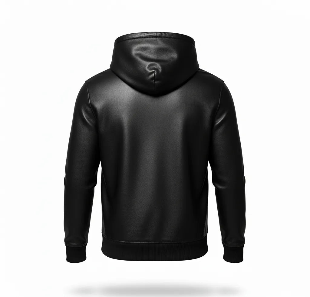 Men's Black Premium Leather Hoodie Handmade Genuine Lambskin Leather Jacket