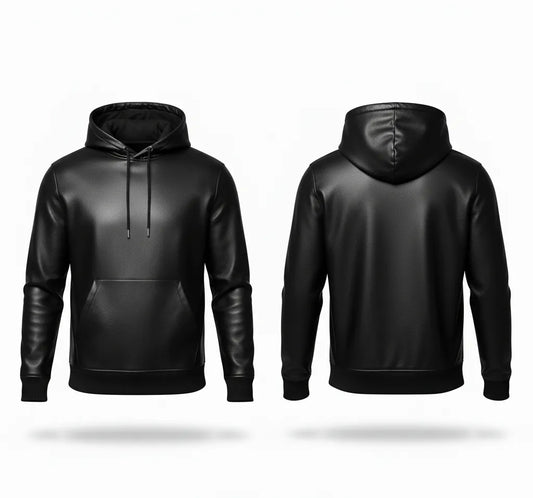 Men's Black Premium Leather Hoodie Handmade Genuine Lambskin Leather Jacket