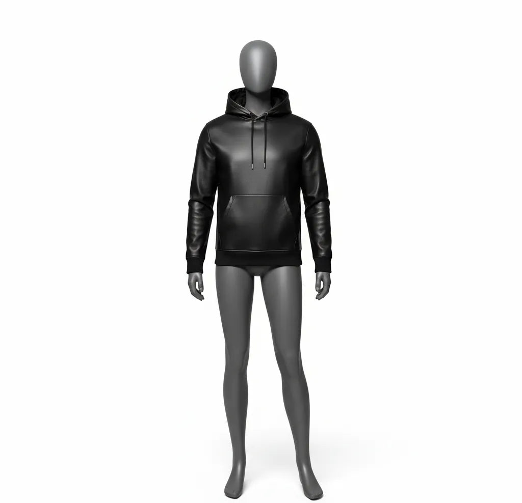 Men's Black Premium Leather Hoodie Handmade Genuine Lambskin Leather Jacket