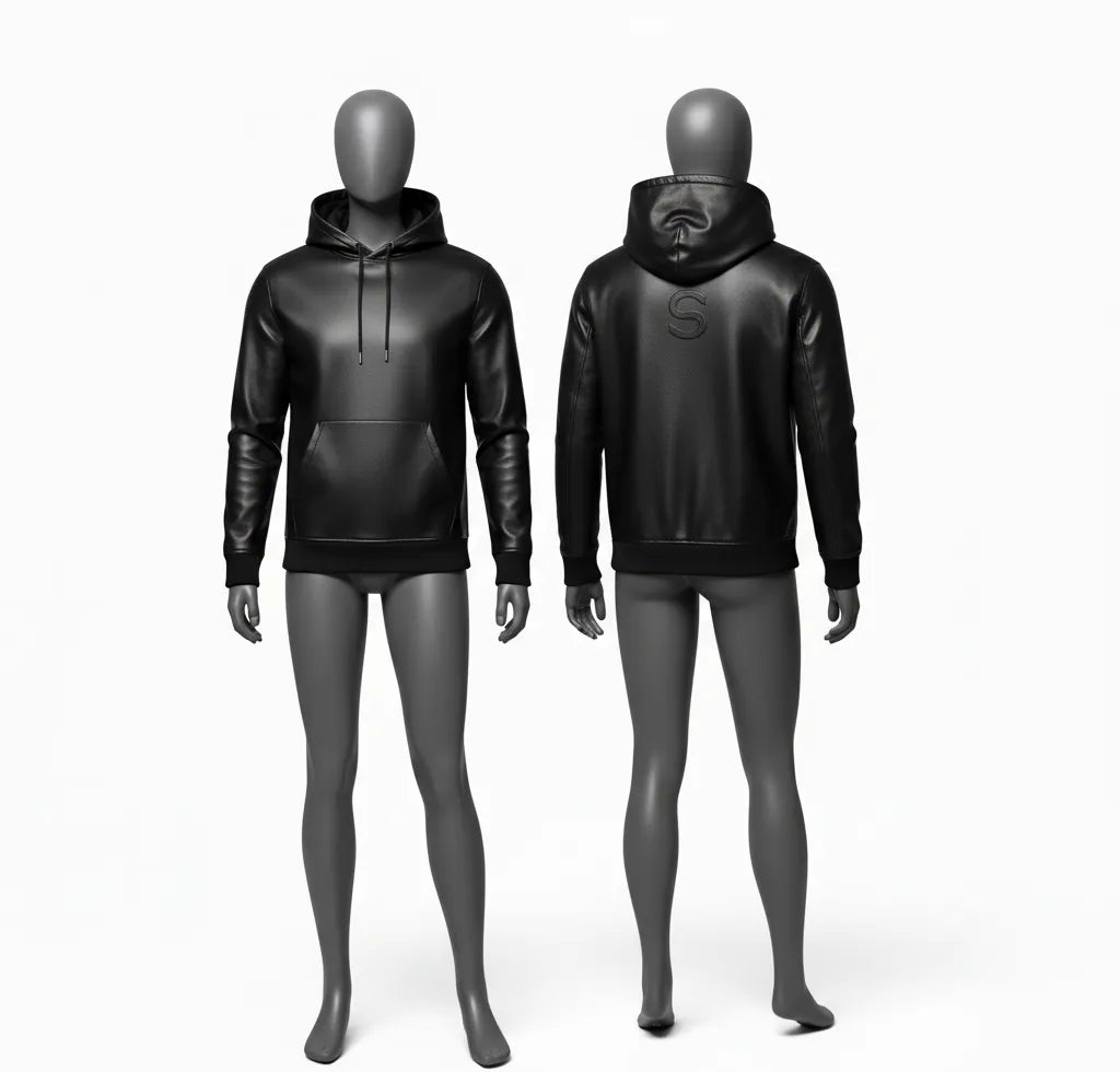 Men's Black Premium Leather Hoodie Handmade Genuine Lambskin Leather Jacket
