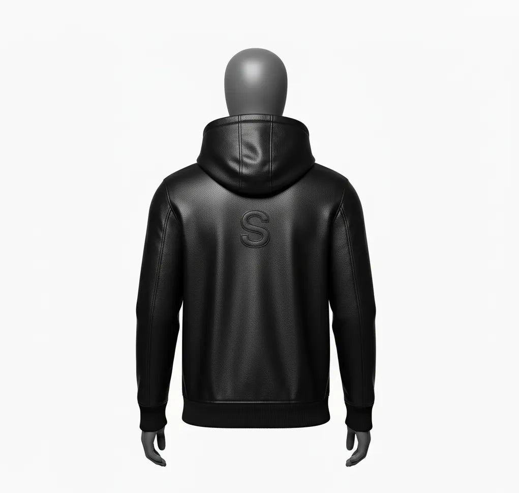 Men's Black Premium Leather Hoodie Handmade Genuine Lambskin Leather Jacket