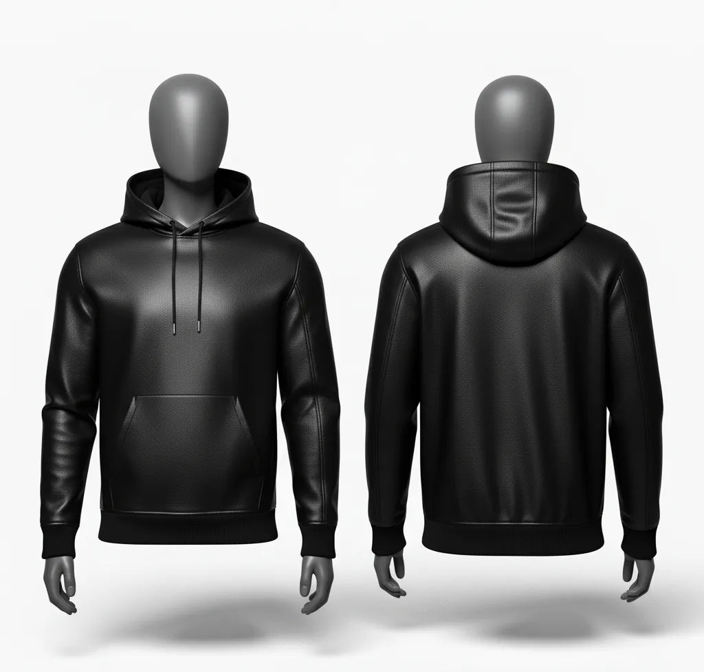 Men's Black Premium Leather Hoodie Handmade Genuine Lambskin Leather Jacket