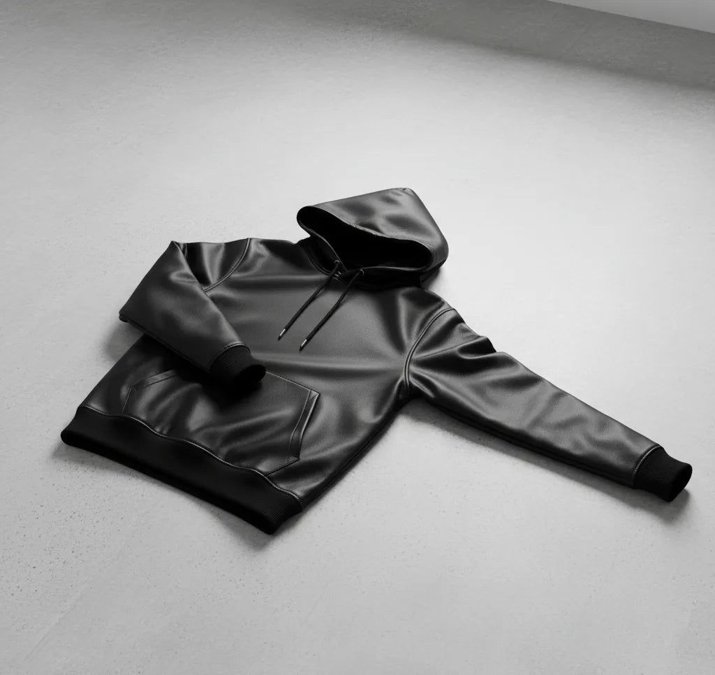Men's Black Premium Leather Hoodie Handmade Genuine Lambskin Leather Jacket
