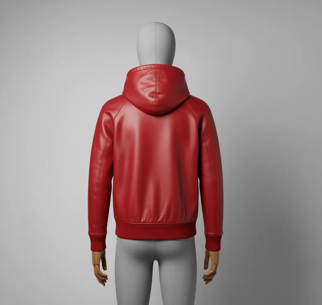 Premium Red Leather Hoodie Jacket for Men | Stylish and Comfortable | Fashion-forward Outerwear