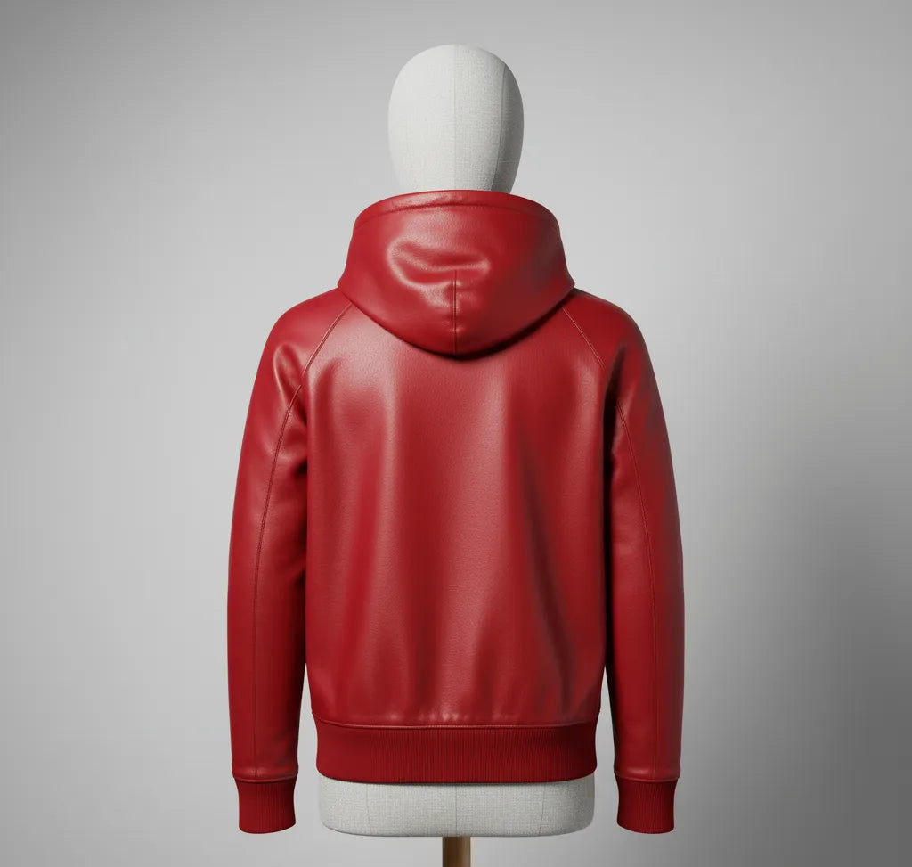 Premium Red Leather Hoodie Jacket for Men | Stylish and Comfortable | Fashion-forward Outerwear