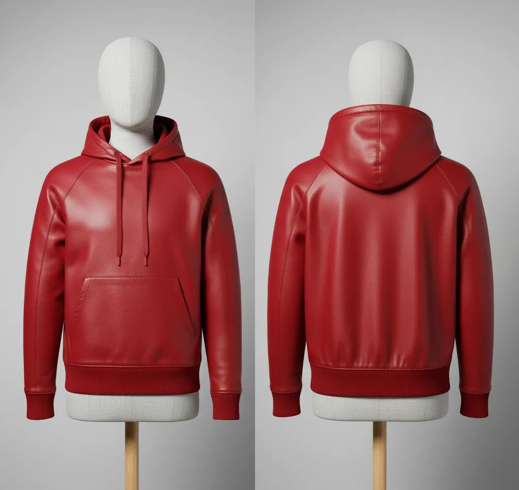 Premium Red Leather Hoodie Jacket for Men | Stylish and Comfortable | Fashion-forward Outerwear