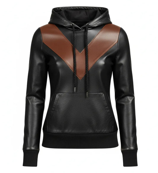 Men’s Black Brown Premium Leather Hoodie Handmade Genuine Lambskin Jacket