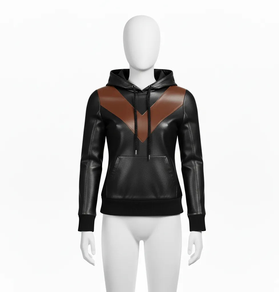 Men’s Black Brown Premium Leather Hoodie Handmade Genuine Lambskin Jacket
