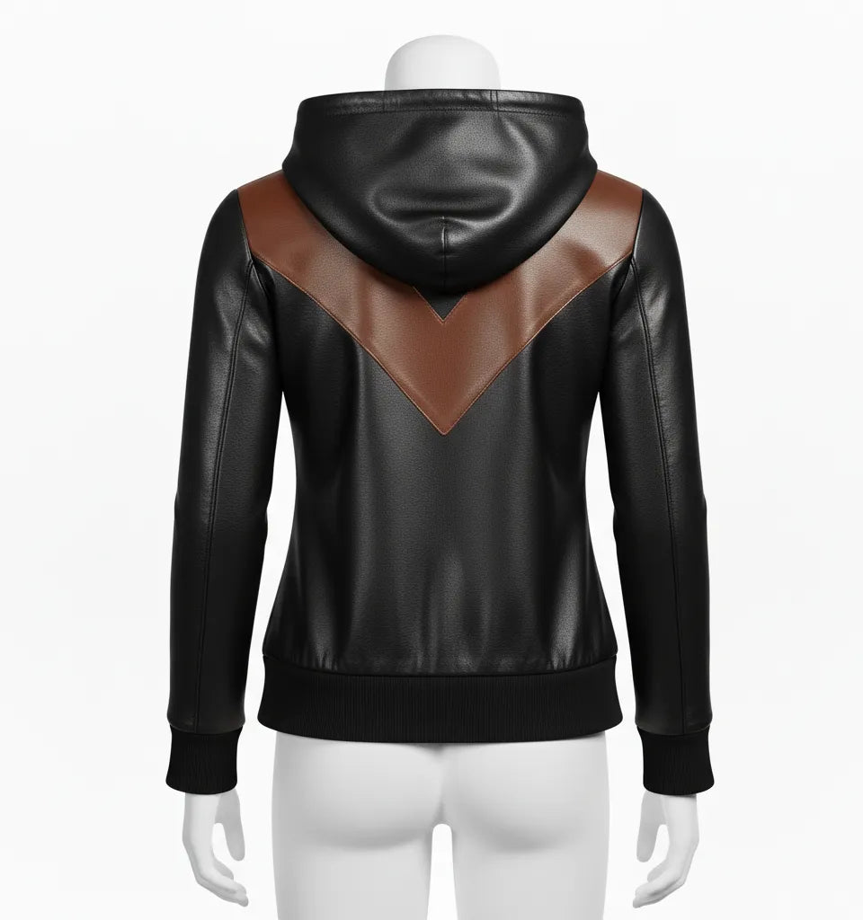 Men’s Black Brown Premium Leather Hoodie Handmade Genuine Lambskin Jacket