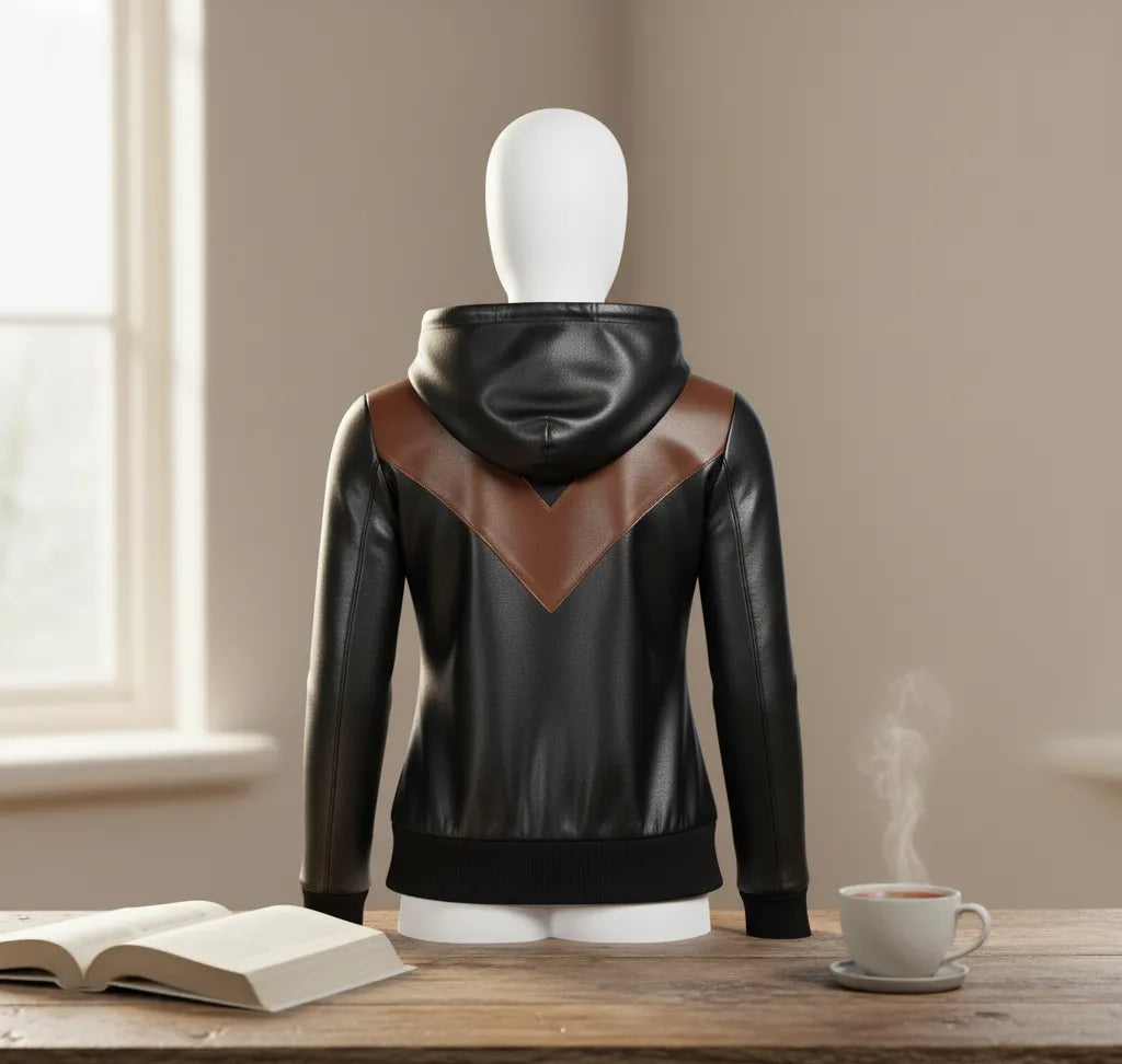 Men’s Black Brown Premium Leather Hoodie Handmade Genuine Lambskin Jacket