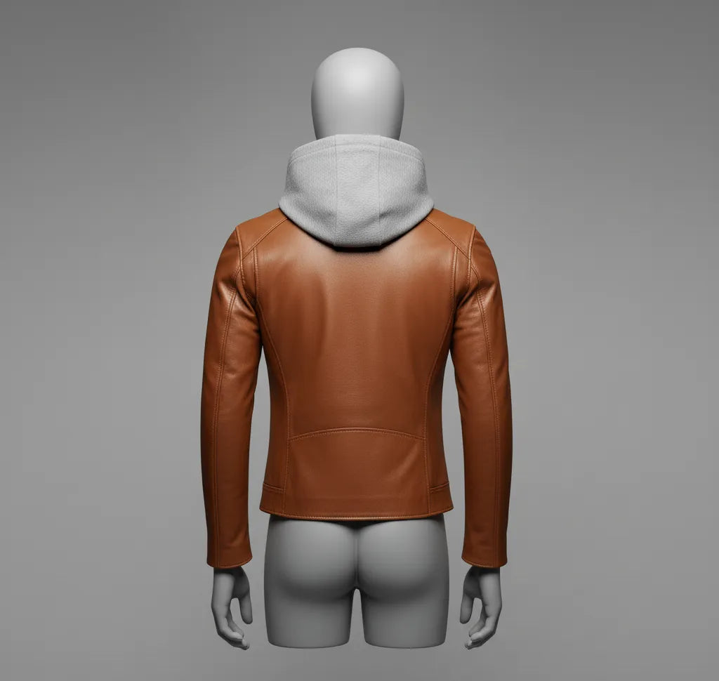 Stylish Brown Leather Jacket with Fleece Hood for Men | Premium Comfort & Modern Look