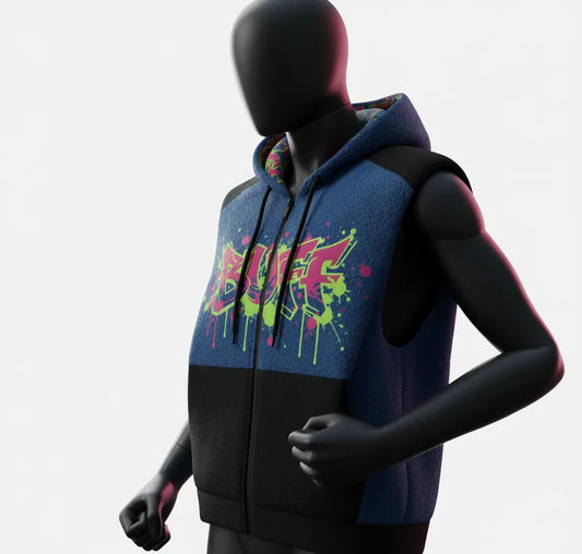 Buff Graffiti Hoodie Vest - Urban Streetwear | Trendy & Stylish Zip-Up Hoodie with Vibrant Design