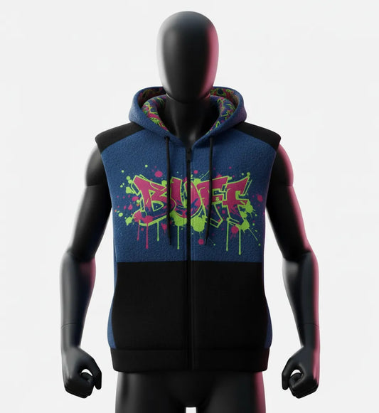 Buff Graffiti Hoodie Vest - Urban Streetwear | Trendy & Stylish Zip-Up Hoodie with Vibrant Design